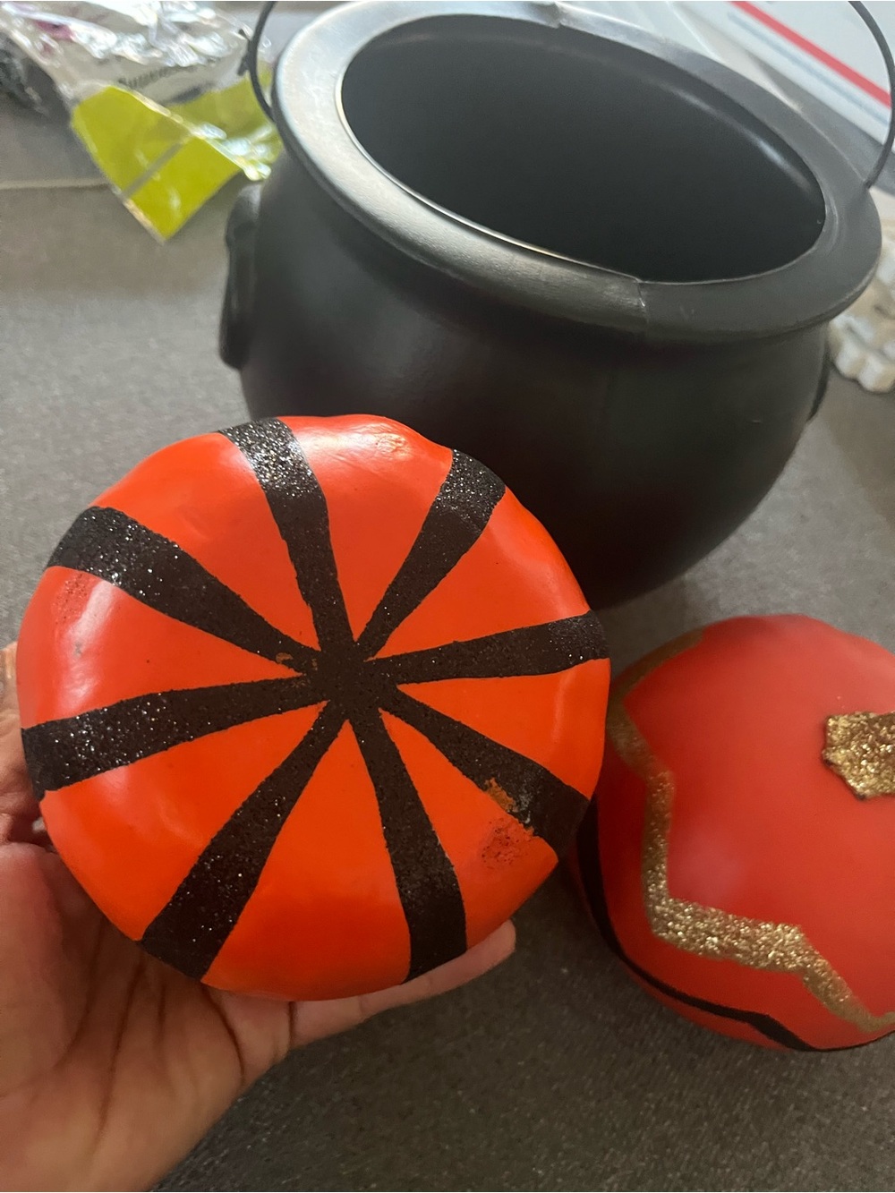 Orange & Black Glitter Striped Halloween Pumpkins (Set of 2)